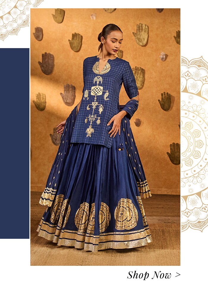 Sapphire blue kurta lehenga set