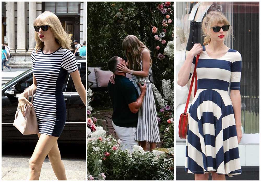 Taylor Swift in striped dresses
