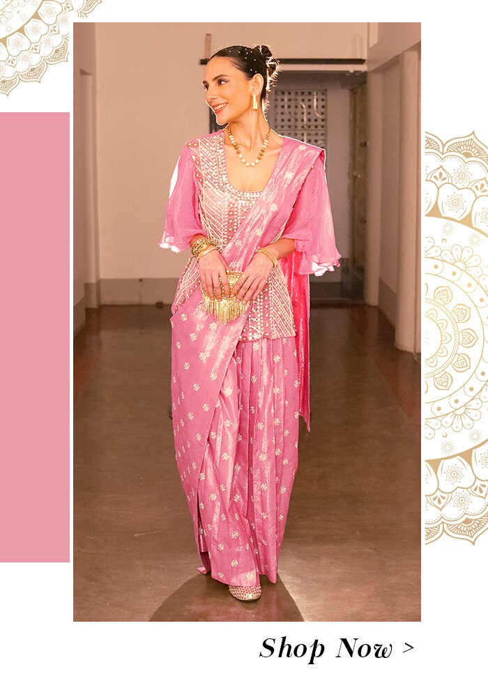 Blush pink embellished saree