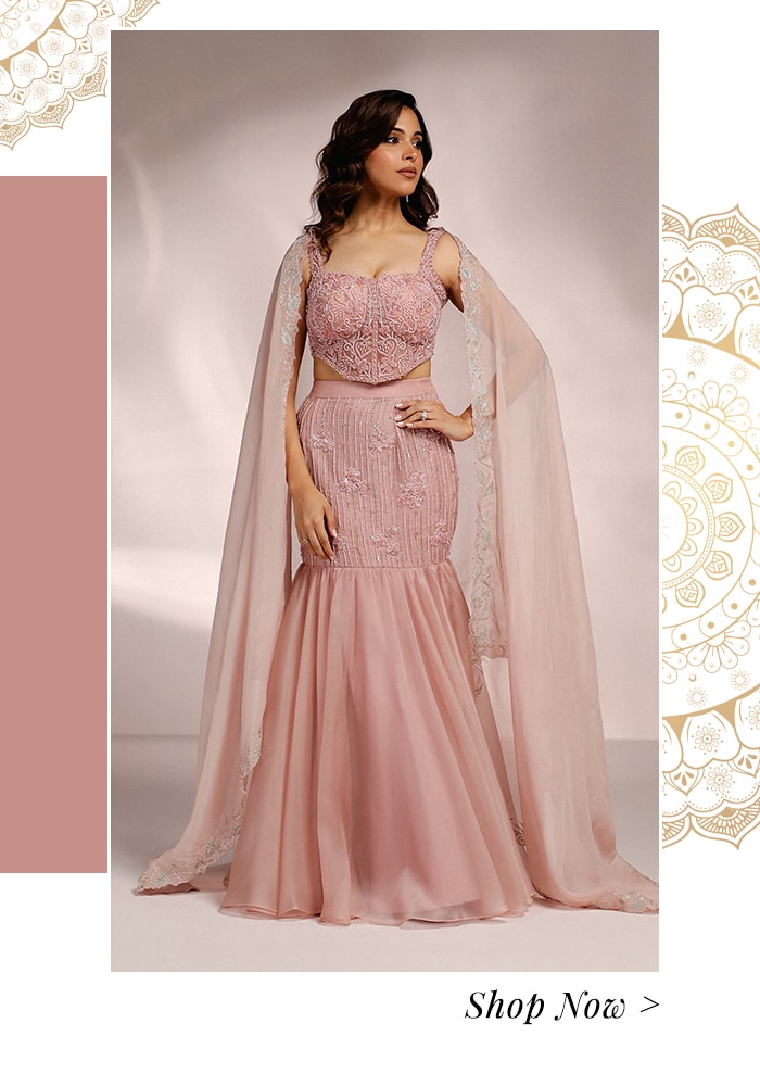 Model wearing corset lehenga