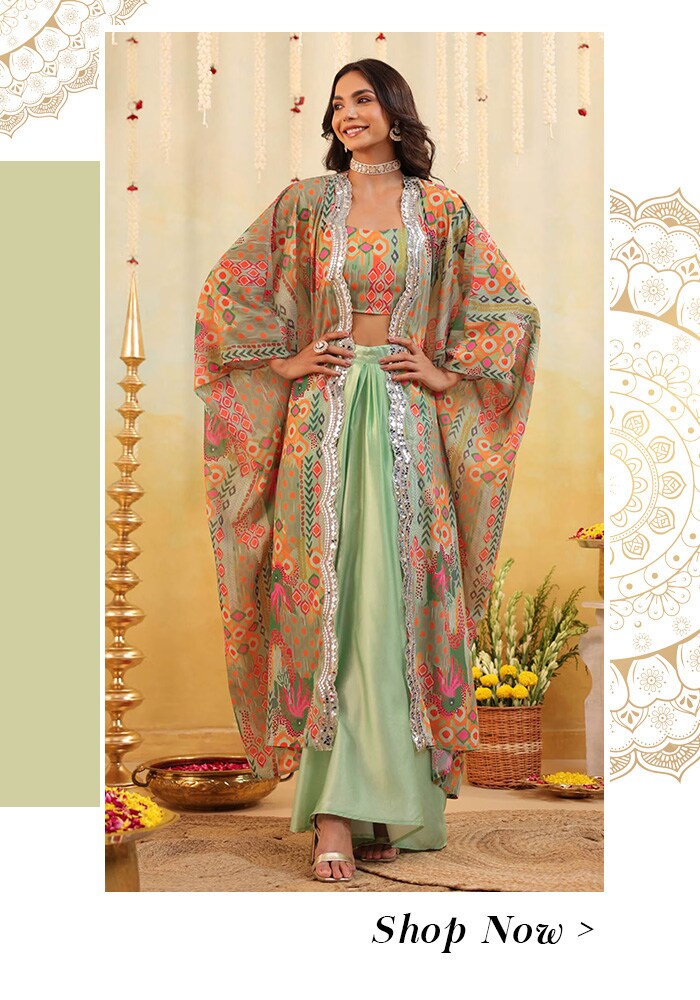 Georgette cape and skirt set