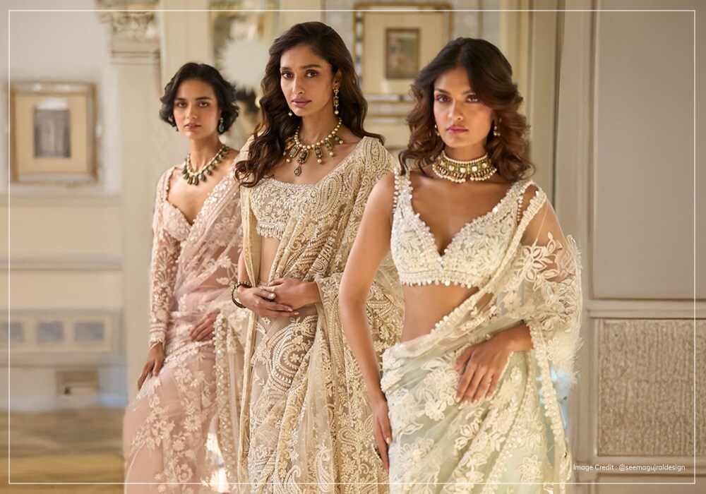 Models wearing white Seema gujral outfits