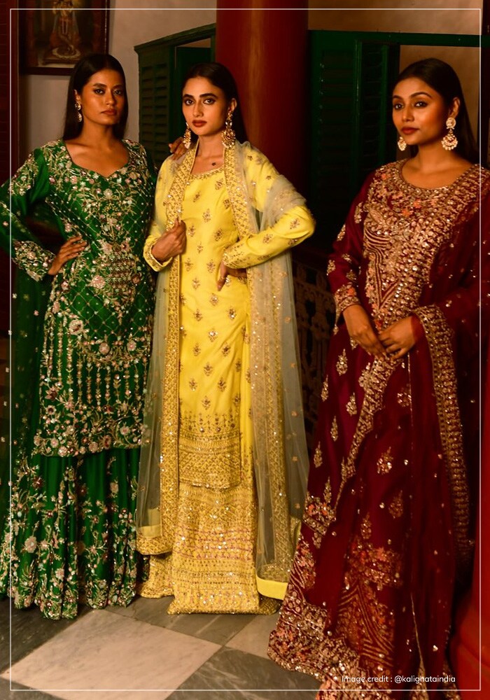 Models wearing kurta sharara sets