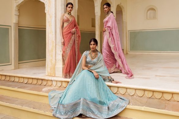 Models wearing lightweight Indian outfits