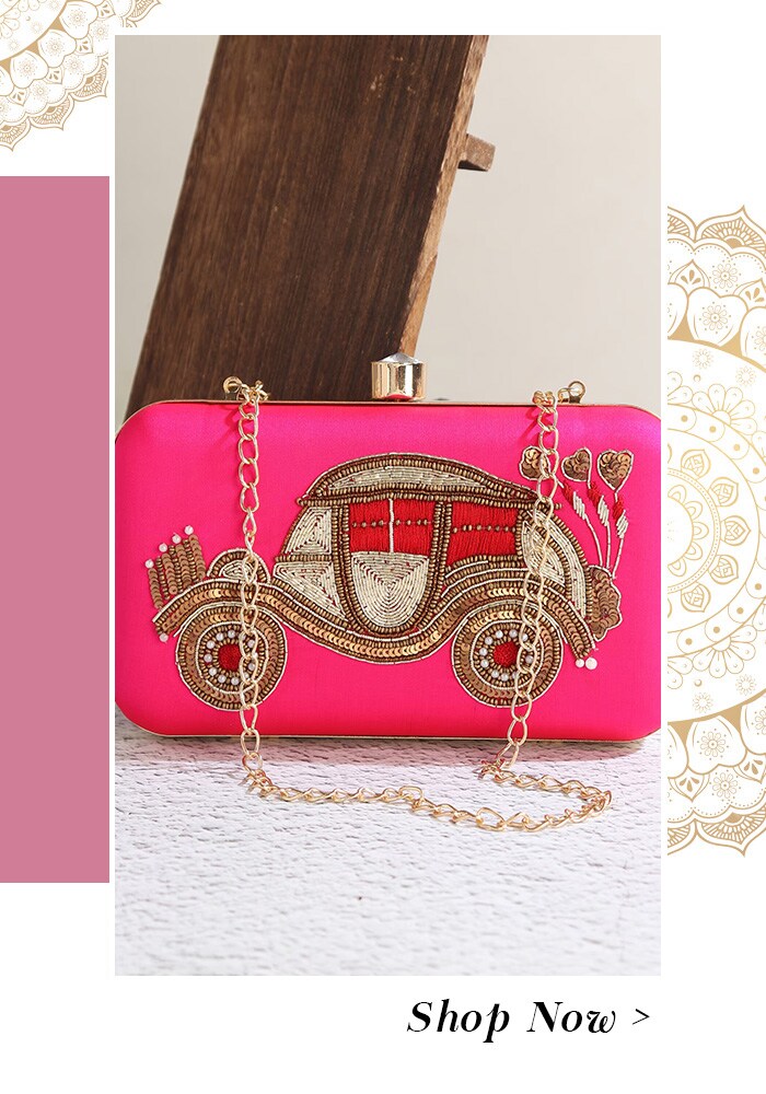 Pink embroidered clutch bag