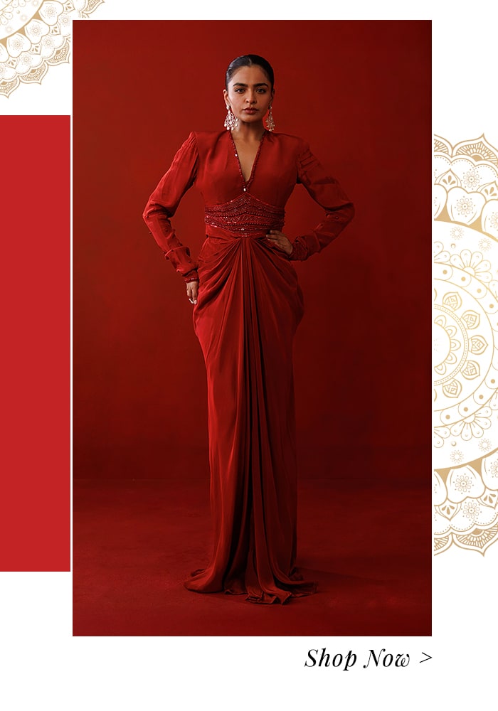 Red embellished gown