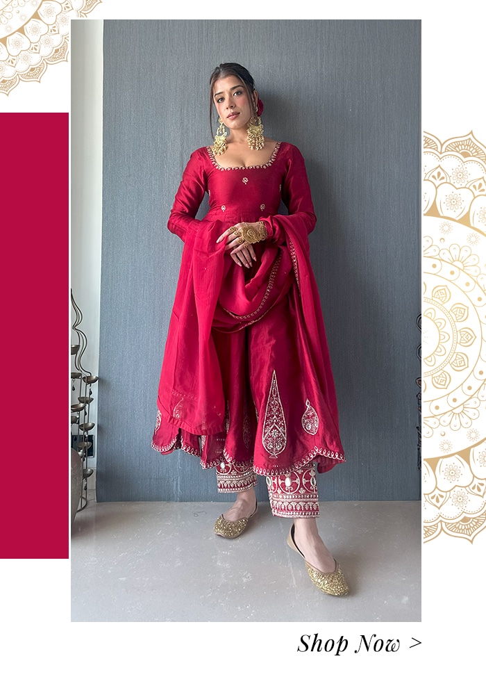red zari embroidered anarkali