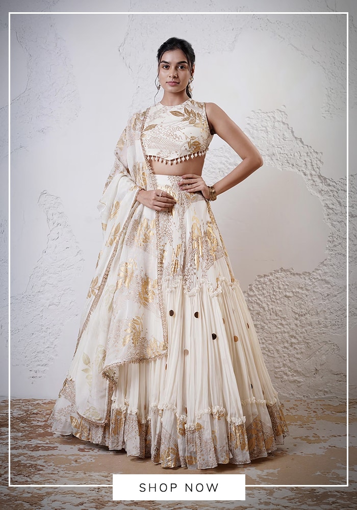 Priyanka Chopra Jonas’ White Anamika Khanna Lehenga Saree Serves Pure Goddess Energy 10 White printed lehenga