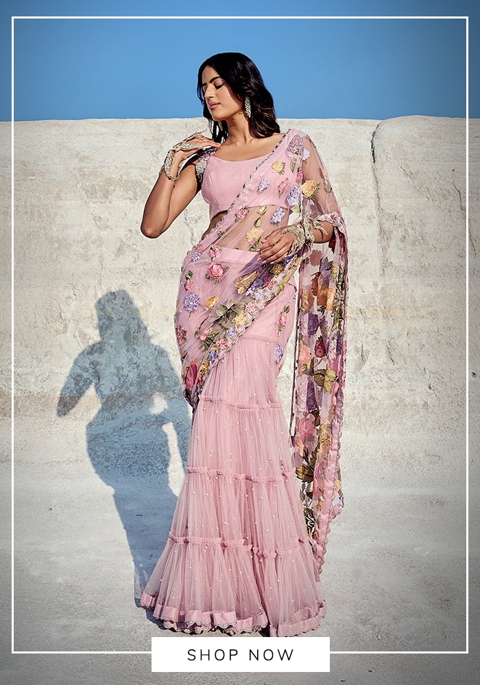 15 Showstopping Bridal Sarees Everyone Is Talking About Right Now 13 Lillac lehenga saree