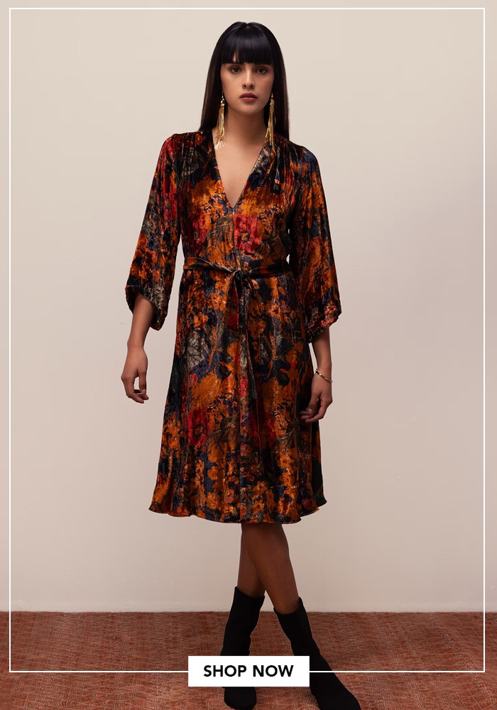 Abstract Printed Velvet Dress  