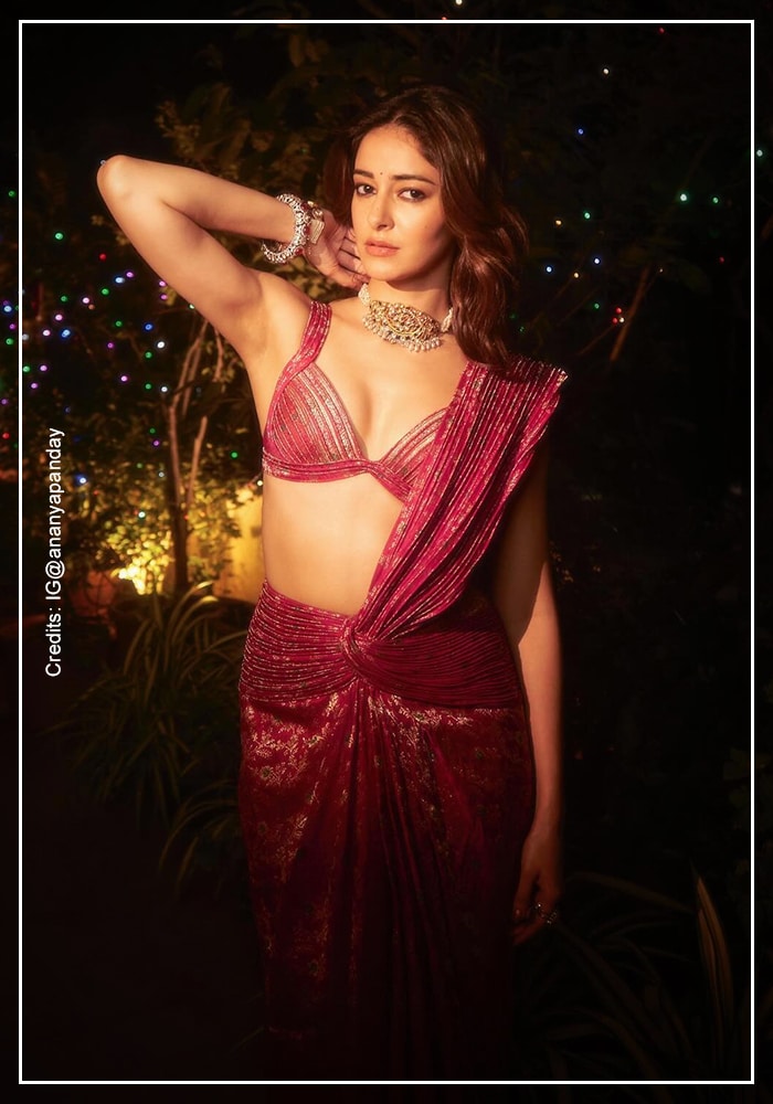 Ananya Panday in pre-draped Banarasi saree by Amit Aggarwal