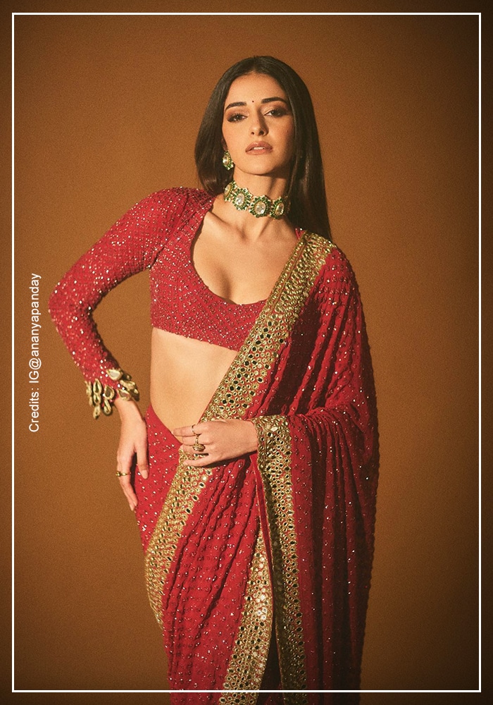 Ananya Panday in red embellished Arpita Mehta saree