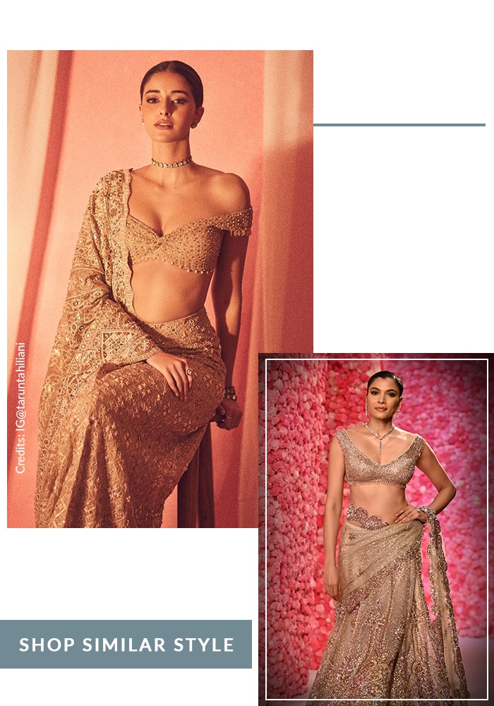 Ananya Panday in beige crystal embellished saree