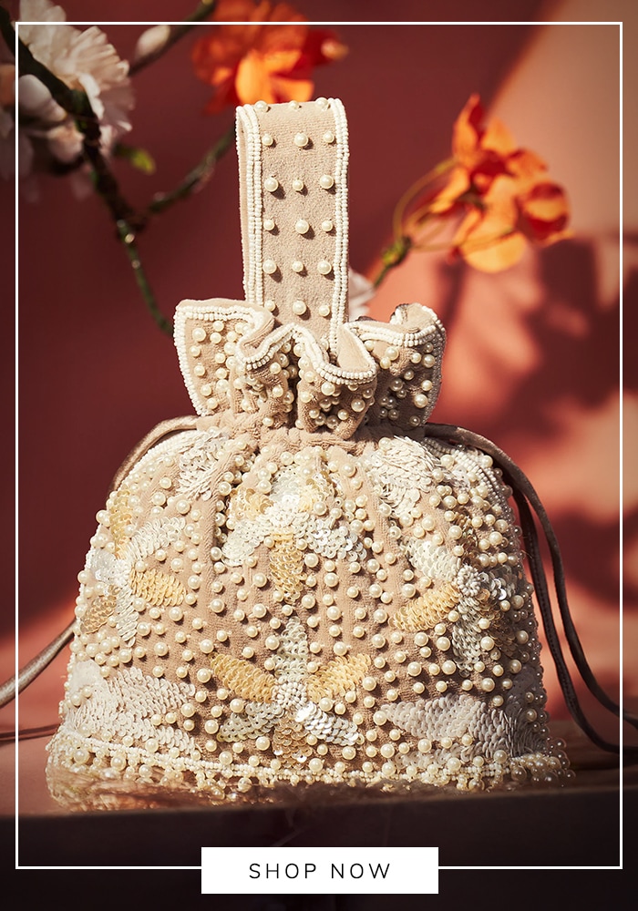 Beige velvet potli bag