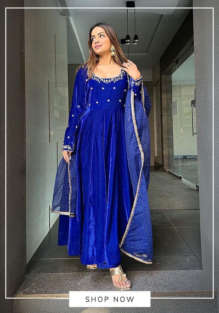 Blue velvet anarkali