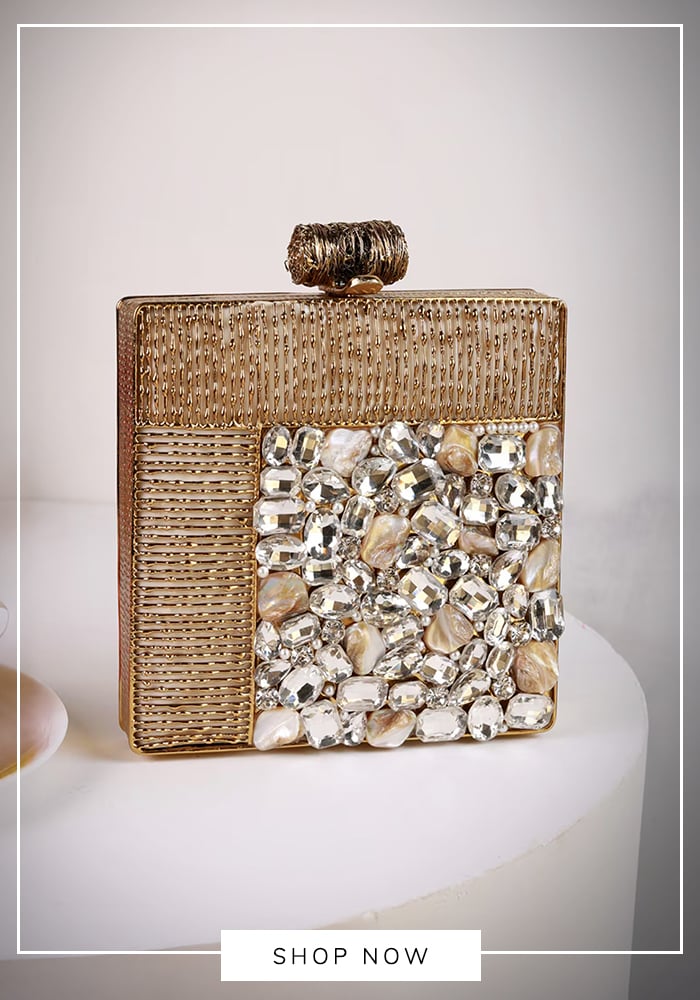 Gold and silver box clutch