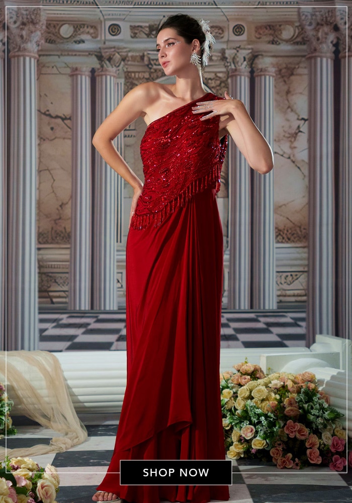 Winter Party Dresses Made for Hong Kong’s Hottest Night-Out Spots 7 Red draped gown