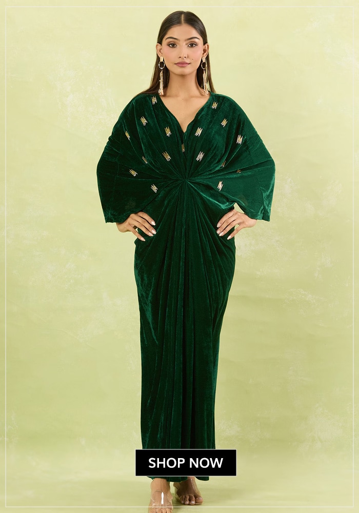 Green velvet maxi dress