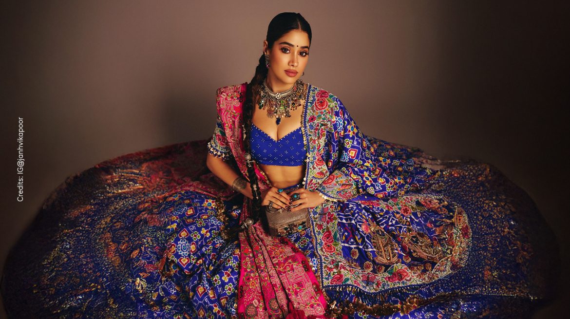 Janhvi Kapoor in patola inspired blue lehenga