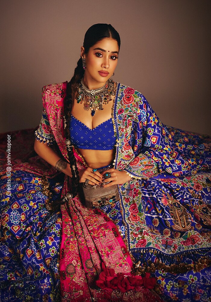Janhvi Kapoor in cobalt patola lehenga