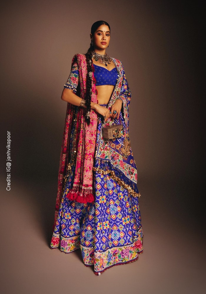 Janhvi Kapoor in blue patola craft inspired lehenga
