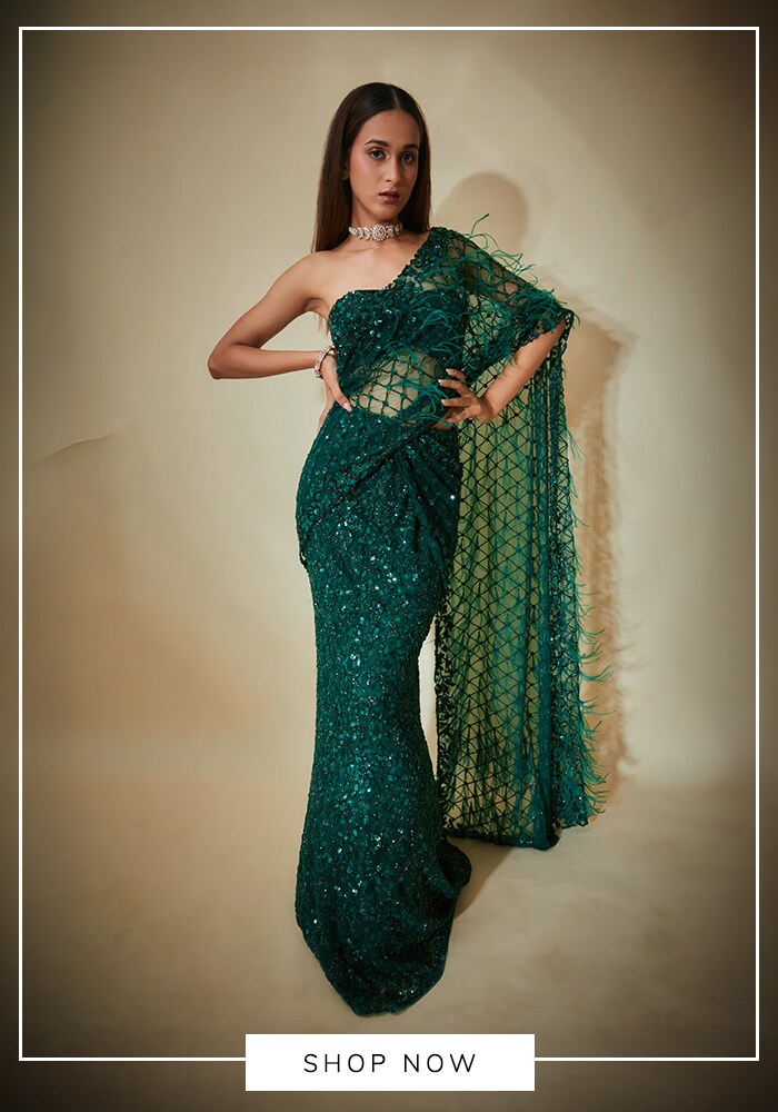 For the Love of Maximalism: Your Masterplan to Designing A Big, Bold and Extravagant Wedding 5 Emerald mermaid saree