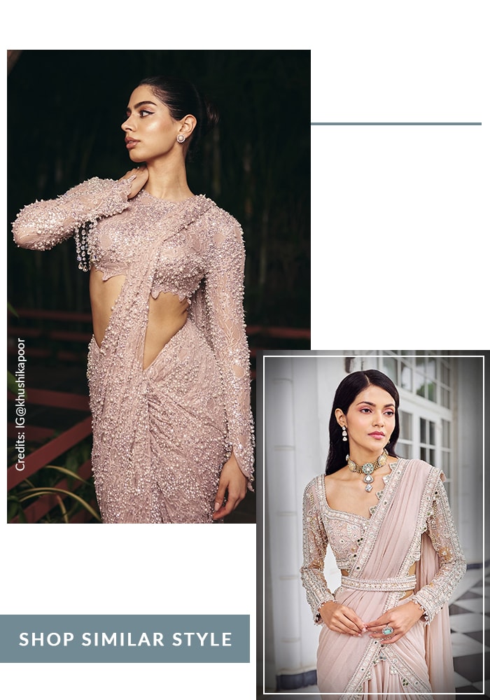 13 Celebrity-Approved Blouse Sleeve Designs You’ll Want to Copy for Weddings and Parties 13 Khushi Kapoor inspired fringe sleeve