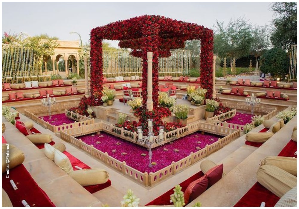 For the Love of Maximalism: Your Masterplan to Designing A Big, Bold and Extravagant Wedding 13 Wedding mandap at fort