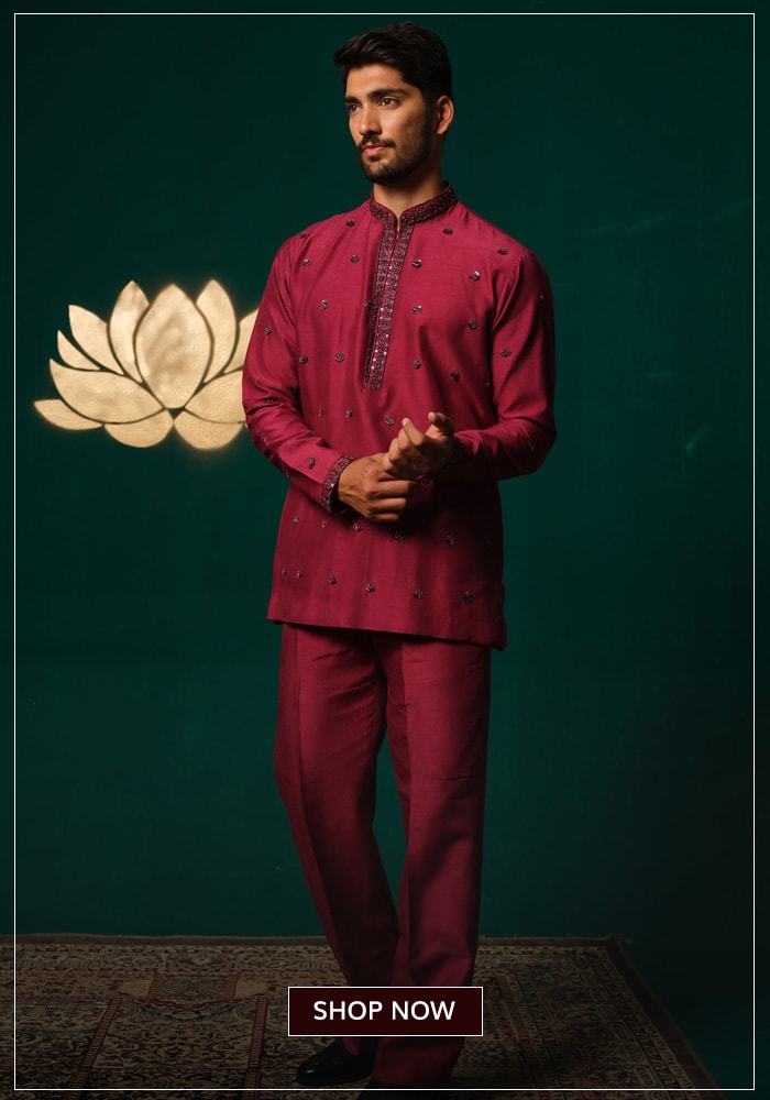 Burgundy short kurta and pant