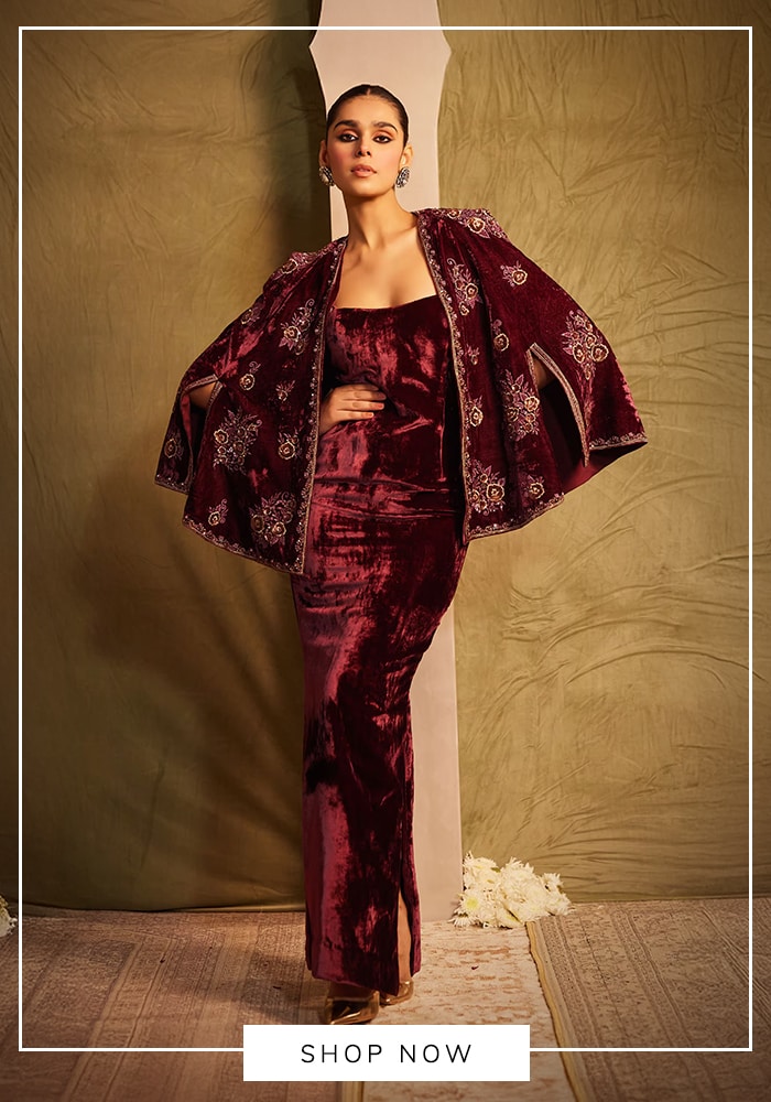 Maroon velvet dress and cape