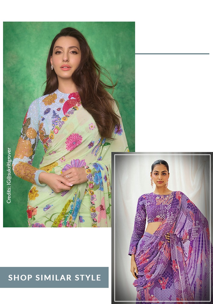 13 Celebrity-Approved Blouse Sleeve Designs You’ll Want to Copy for Weddings and Parties 9 Nora Fatehi inspired sequin embellished full sleeve