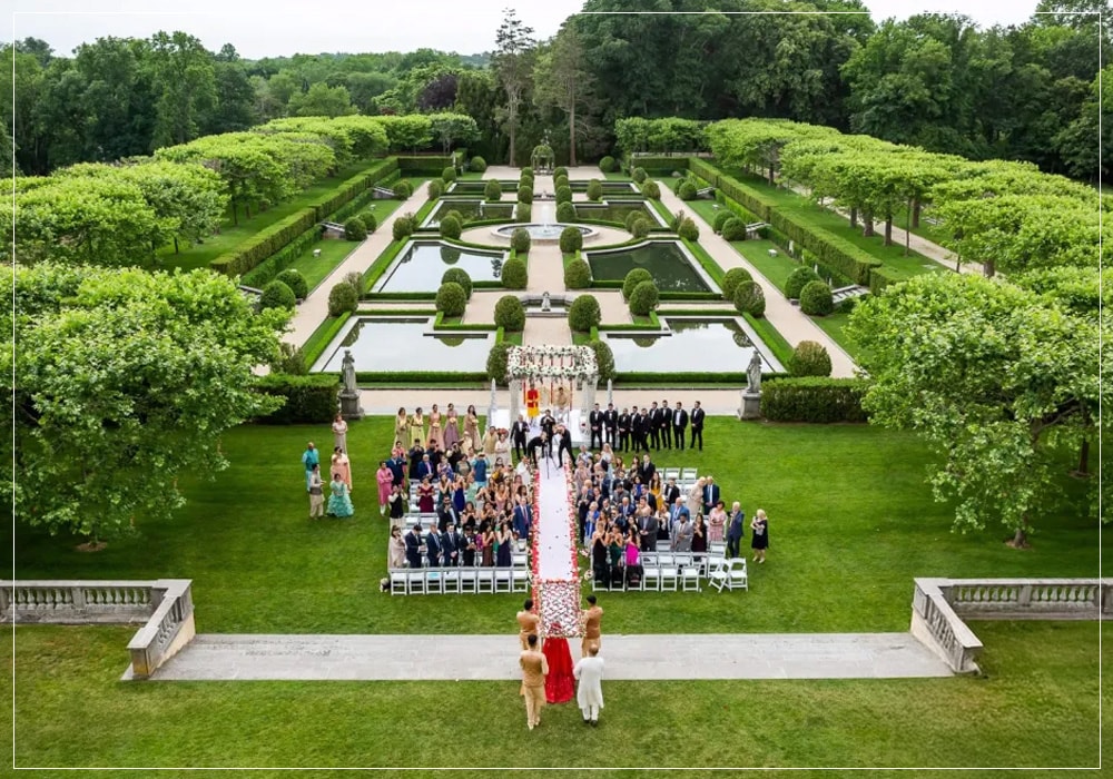 A Fairytale Indian Wedding at Oheka Castle: Bridal & Bridesmaid Fashion, Budget, and More 2 Oheka Castle outdoor garden