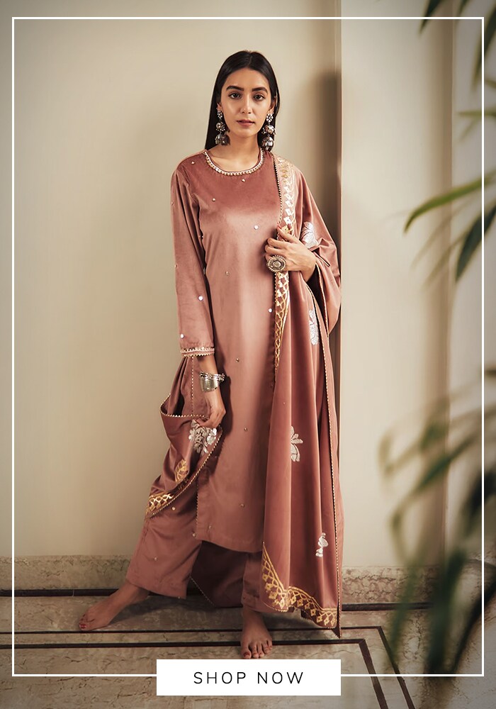 Velvet pink kurta set