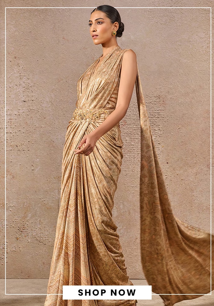 pre-draped saree in gold