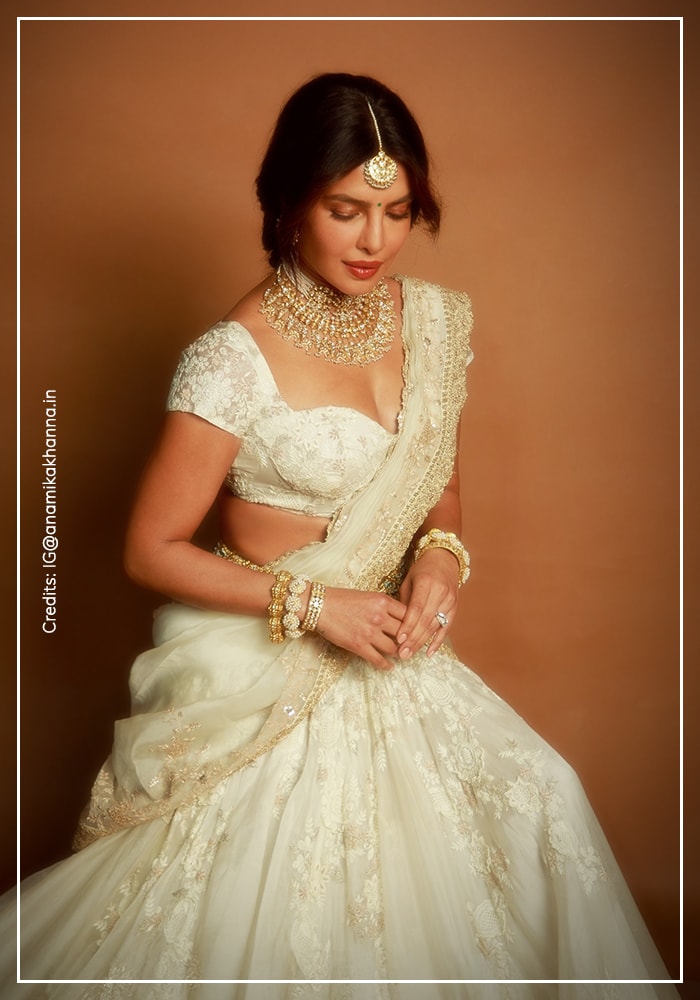 Priyanka Chopra Jonas’ White Anamika Khanna Lehenga Saree Serves Pure Goddess Energy 3 Priyanka wearing white lehenga saree