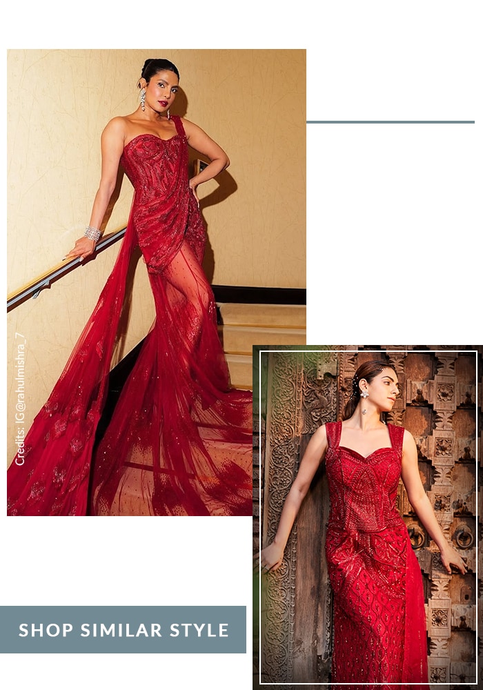 Priyanka Chopra Jonas in red trail gown