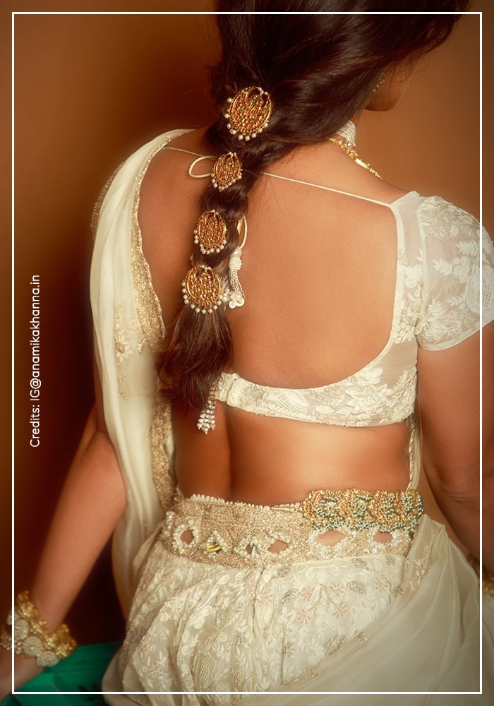 Priyanka Chopra Jonas’ White Anamika Khanna Lehenga Saree Serves Pure Goddess Energy 4 Priyanka braid pins