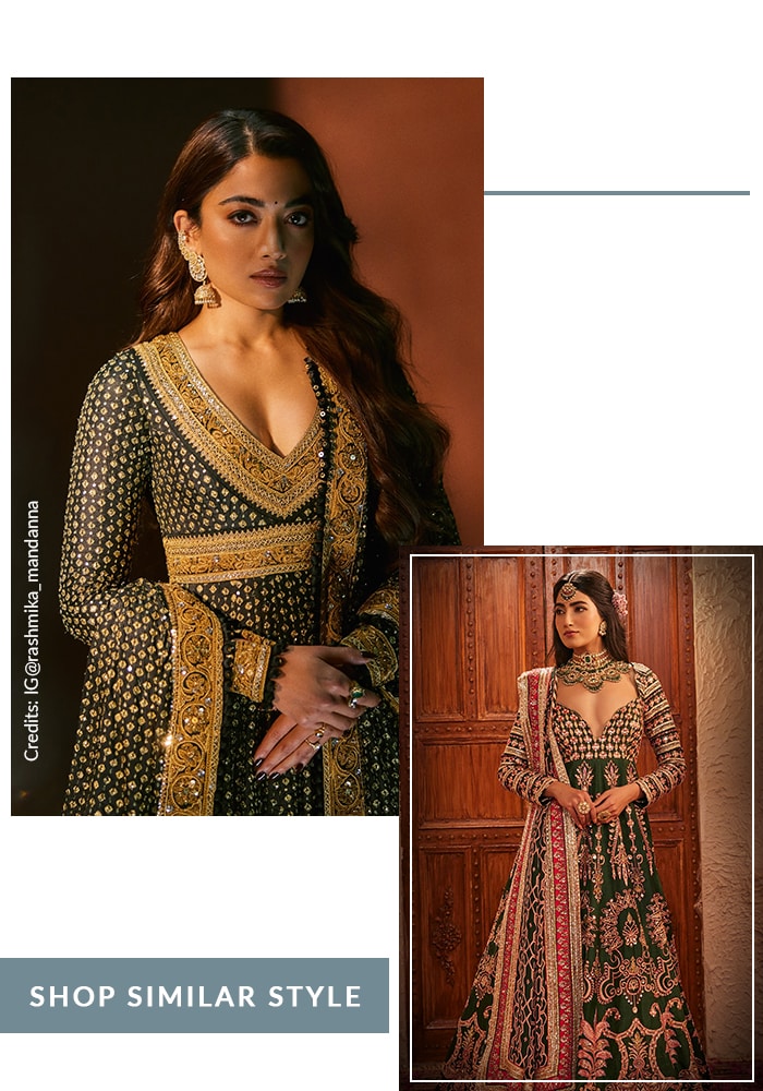 Rashmika Mandanna in emerald green anarkali