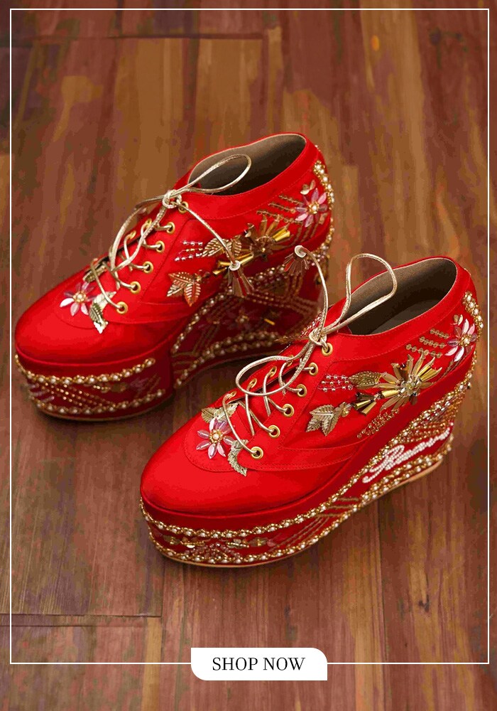 Fancy Sneakers Are The Season’s Most-Wanted Style Essential (And We’re Obsessed) 7 Red cutdana bridal snaker wedges