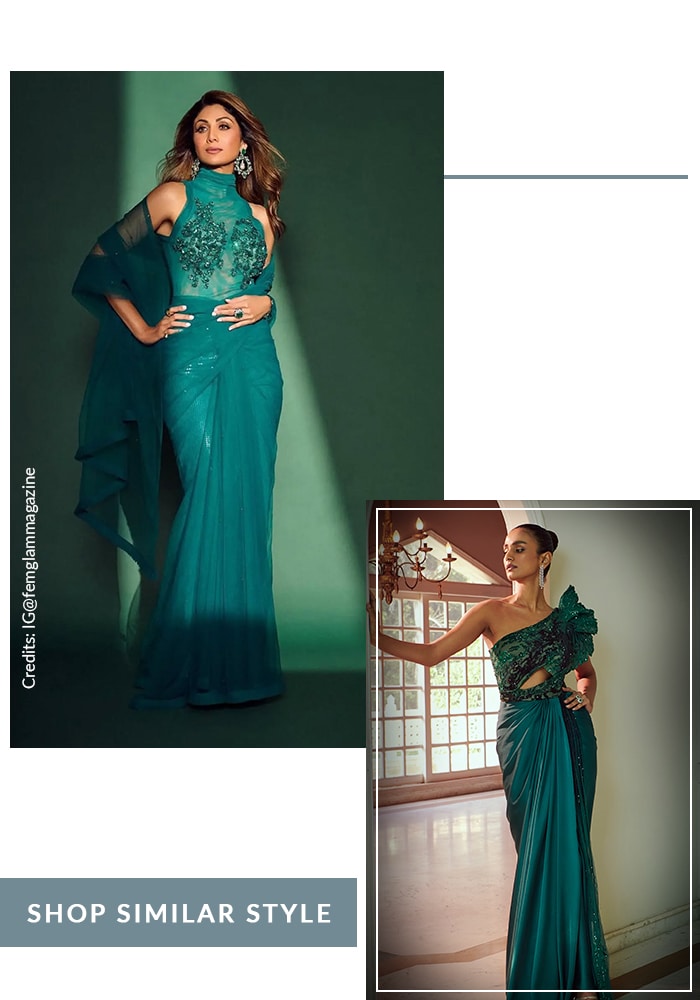 Shilpa Shetty in teal saree gown