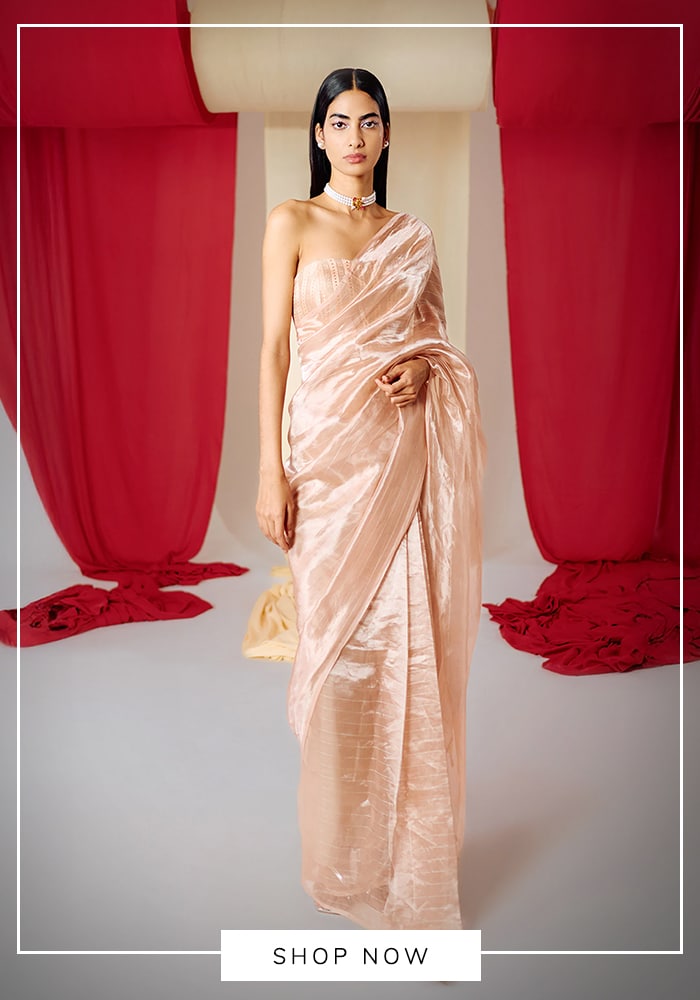 Soft Peach Woven Tissue Saree
