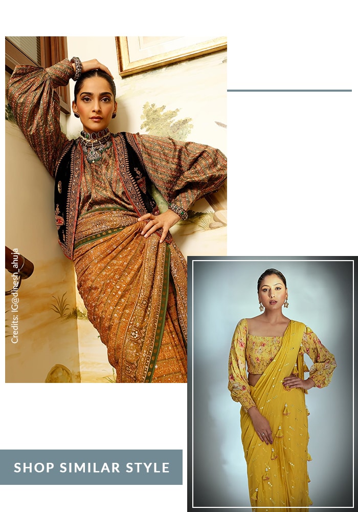 13 Celebrity-Approved Blouse Sleeve Designs You’ll Want to Copy for Weddings and Parties 2 Sonam Kapoor Ahuja inspired bishop sleeves