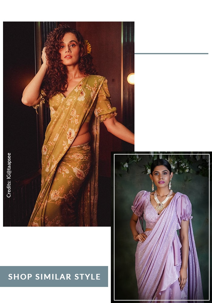 13 Celebrity-Approved Blouse Sleeve Designs You’ll Want to Copy for Weddings and Parties 6 Tapsee Pannu inspired puff sleeves