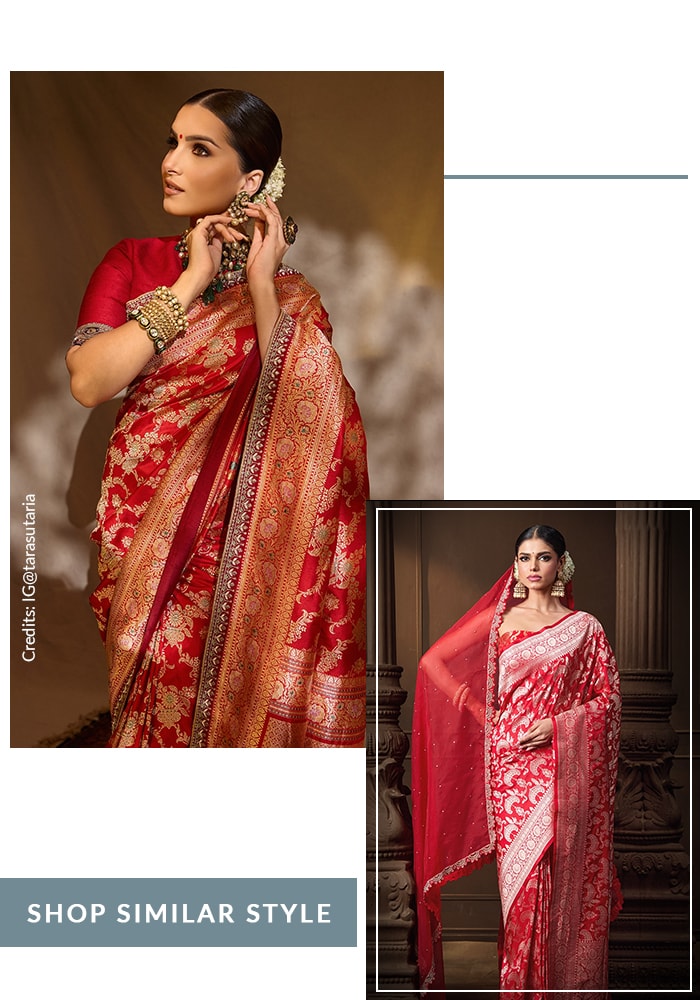 Tara Sutaria in red benarasi saree
