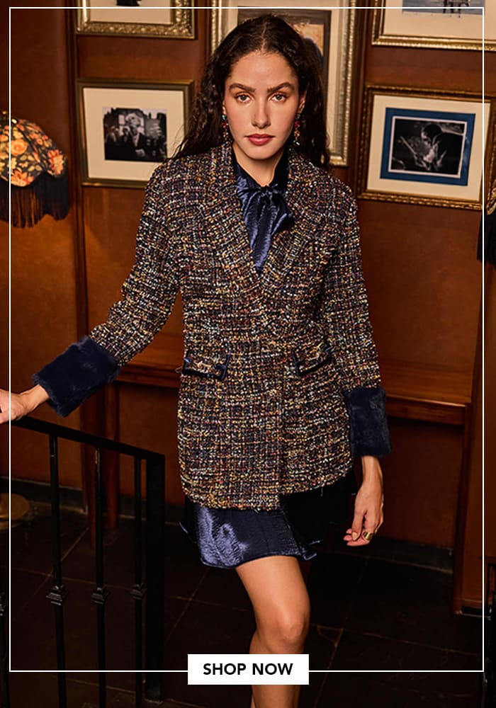 Tweed Blazer and Satin Dress 