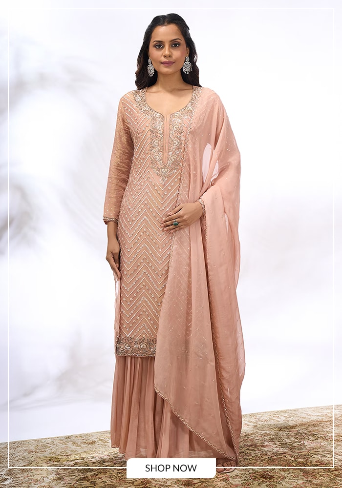 Peach embroidered kurta set