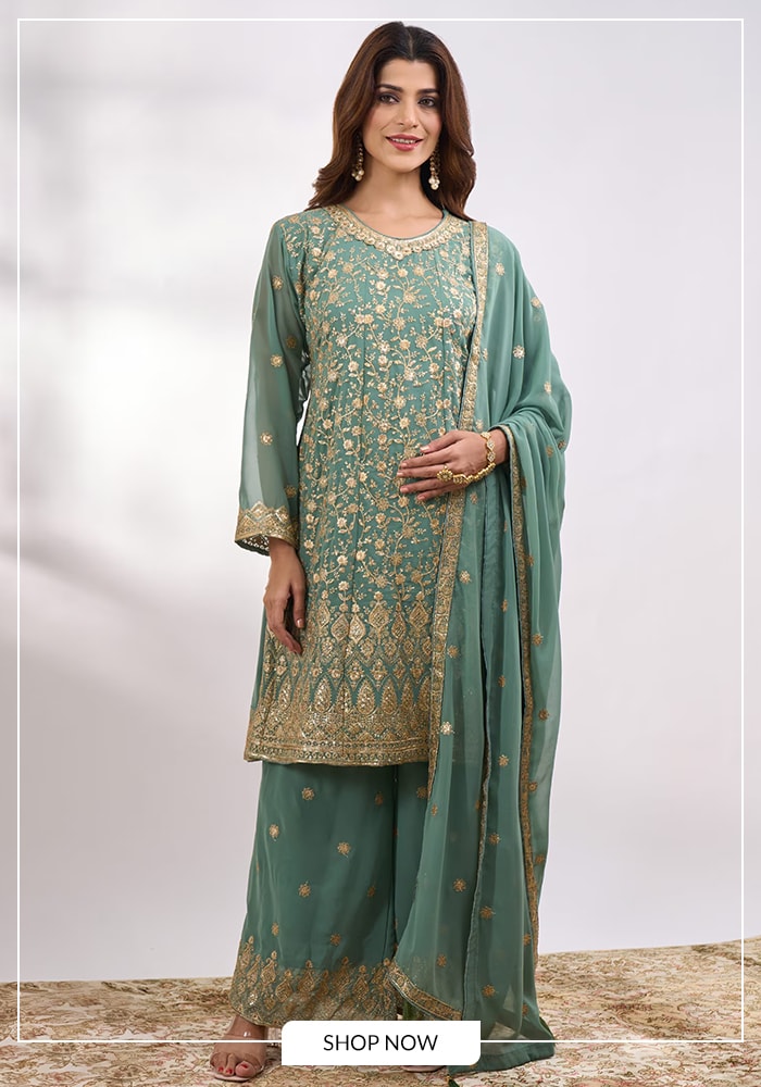 Blue embroidered kurta set