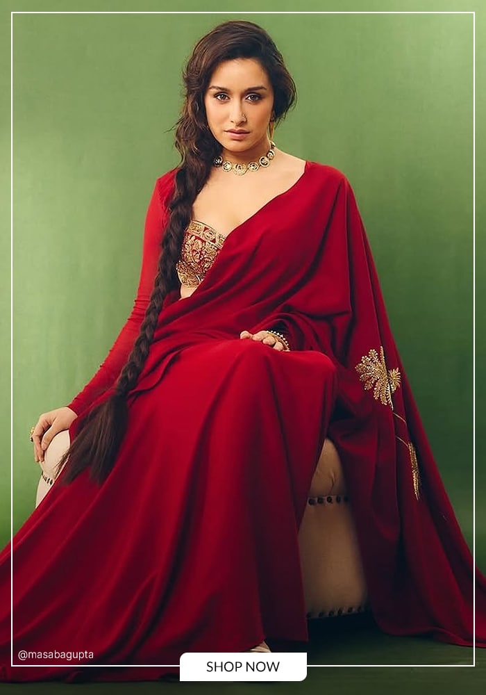 Shradha Kapoor in red masaba saree