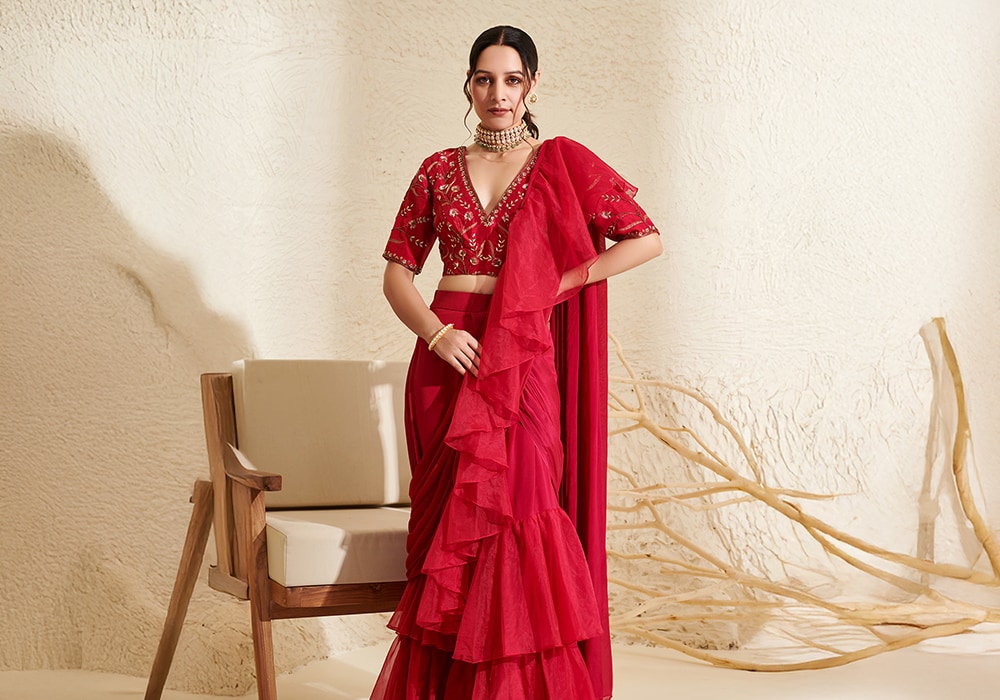 Ready-to-Wear Ruffle Sarees: The Ultimate Trend for Effortless Elegance 