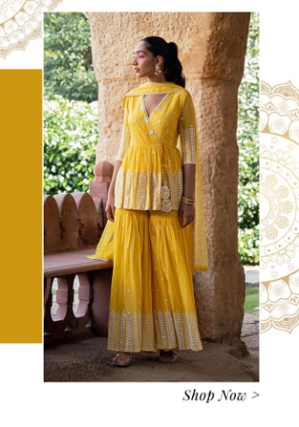 Best Wedding Sharara Set Designs for Haldi, Mehendi & Sangeet 2 Best Wedding Sharara Set Designs for Haldi, Mehendi & Sangeet